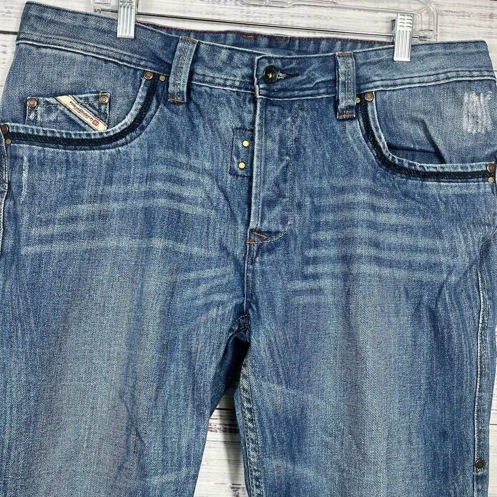Diesel Busky Jeans Mens 36x32 Blue Distressed Denim Grunge Faded Italy READ